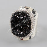 Rhinestone Pave Titanium Druzy Statement Ring Silver Plated JAB939