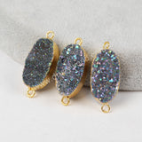 Oval Shape Titanium Rainbow Druzy Connector Double Bails Gold Plated, For Jewelry Making G1285