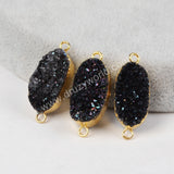 Oval Shape Titanium Rainbow Druzy Connector Double Bails Gold Plated, For Jewelry Making G1285