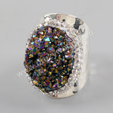 Rhinestone Pave Titanium Druzy Statement Ring Silver Plated JAB939