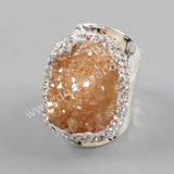 Rhinestone Pave Titanium Druzy Statement Ring Silver Plated JAB939