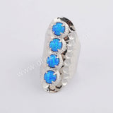 Round Silver Plated Bezel White Opal Long Band Open Ring ZS0396