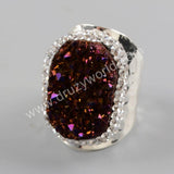 Rhinestone Pave Titanium Druzy Statement Ring Silver Plated JAB939