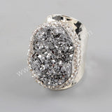 Rhinestone Pave Titanium Druzy Statement Ring Silver Plated JAB939