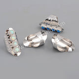 Round Silver Plated Bezel White Opal Long Band Open Ring ZS0396