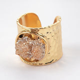 Rough Titanium Druzy Crystal Chips Gold Band Ring G1435