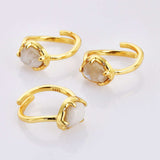 Adjustable Gold Plated Claw Bezel Gemstone Open Ring Natural Faceted Crystal Stone Rings ZG0477