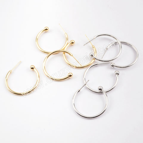 10Pcs Gold Plated Brass 25mm Hoop Earring Findings, Silver Circle Round Ear Wire, For Jewelry Making PJ239