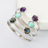 Silver Hexagon Gemstone Faceted Bangle, Healing Crystal Stone Cuff Bracelet Jewelry ZS0496