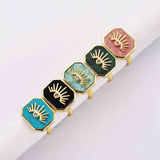 Octagon Gemstone CZ Eye Adjustable Gold Plated Rings, Turquoise Larimar Rhodochrosite Jewelry Ring ZG0462