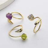 Gold Wing & Raw Crystal Ring, Adjustable, Gold Plated Brass Claw Gemstone Ring, Birthstone Ring, Healing Jewelry ZG0489