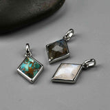 Diamond Shape Silver Bezel Briolette Gemstone Pendant Natural Labradorite Moonstone Copper Turquoise Healing Crystal Pendants Necklace ZS0474