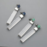 Silver Plated Claw Raw Crystal Chips & Selenite Bar Stud Earrings, Healing Gemstone Jewelry, Boho Stone Earrings ZS0491