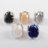 Claw Natural Titanium Druzy Faceted Ring For Women Silver Plated ZS0312