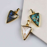 Triangle Gold Bezel Briolette Gemstone Pendant Natural Labradorite Moonstone Copper Turquoise Triangle Pendants ZG0476