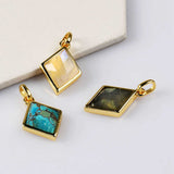 Diamond Shape Gold Bezel Briolette Gemstone Pendant Natural Labradorite Moonstone Copper Turquoise Healing Crystal Pendants Necklace ZG0474