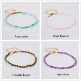 Gold Plated 3mm Genuine Stone Faceted Beaded Bracelet HD0315