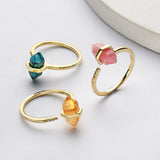 Gold Plated Hexagon Point Turquoise Garnet Aquamarine Gemstone Faceted CZ Micro Pave Adjustable Ring Jewelry ZG0490