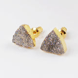 Triangle Natural Agate Titanium Druzy Stud Earrings Gold Plated, 10mm Drusy Crystal Jewelry Earring G1530