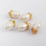 Gold Plated Natural Pearl With Multi CZ Charm WX1275