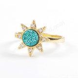 Star Gold Plated CZ Micro Pave Rainbow Natural Titanium Druzy Ring ZG0388