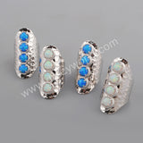 Round Silver Plated Bezel White Opal Long Band Open Ring ZS0396