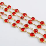 5m/llot,Gold Plated 7mm Red Crystal Faceted Coin Rosary Chains JT196