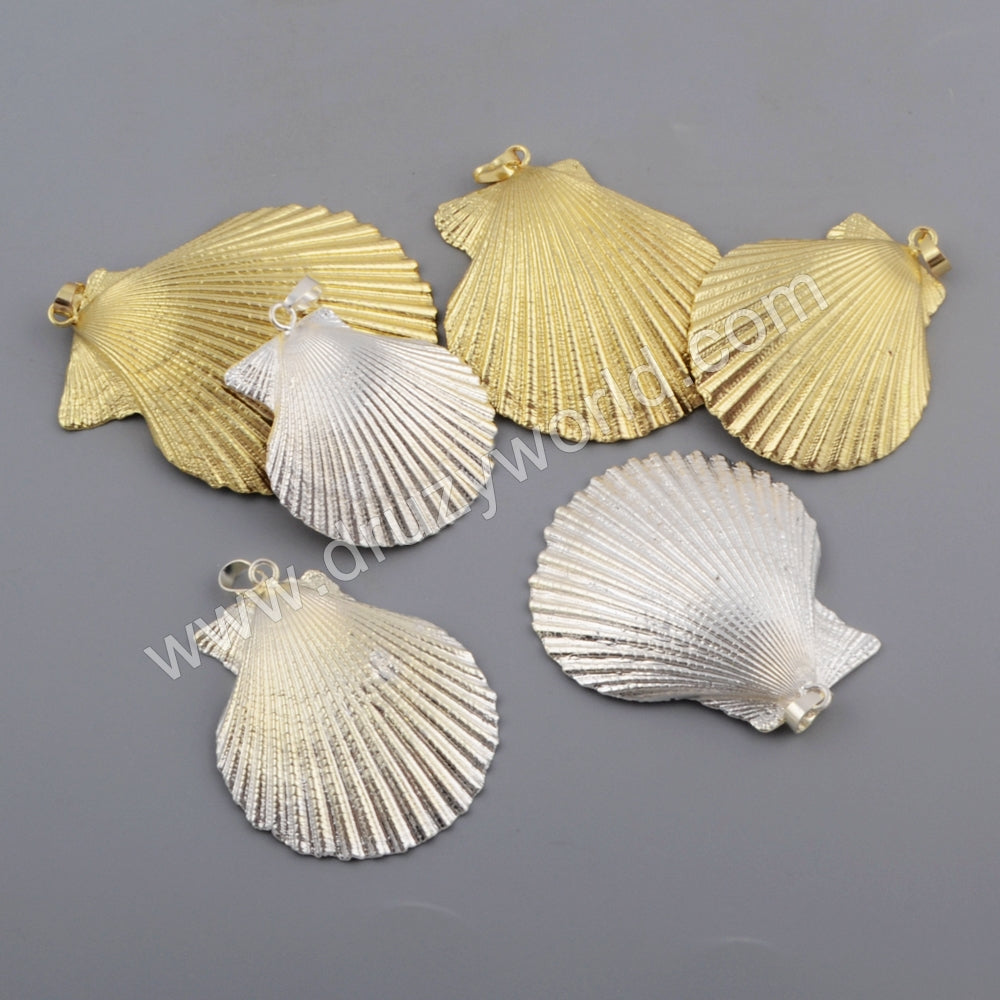 Scallop Fan Shell Pendant Fashion Jewelry For Necklace Silver Plated S1760