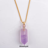 19" Gold Chain Healing Natural Stone Crystal Point Perfume Bottle Necklace WX1507