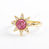 Star Gold Plated CZ Micro Pave Rainbow Natural Titanium Druzy Ring ZG0388