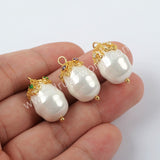 Gold Plated Natural Pearl With Multi CZ Charm WX1275