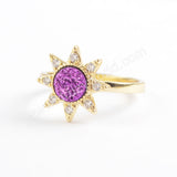 Star Gold Plated CZ Micro Pave Rainbow Natural Titanium Druzy Ring ZG0388