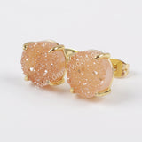 Gold Plated Claw Rainbow Natural Titanium Agate Druzy Stud Earrings ZG0250