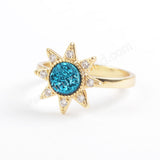 Star Gold Plated CZ Micro Pave Rainbow Natural Titanium Druzy Ring ZG0388