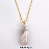 19" Gold Chain Healing Natural Stone Crystal Point Perfume Bottle Necklace WX1507