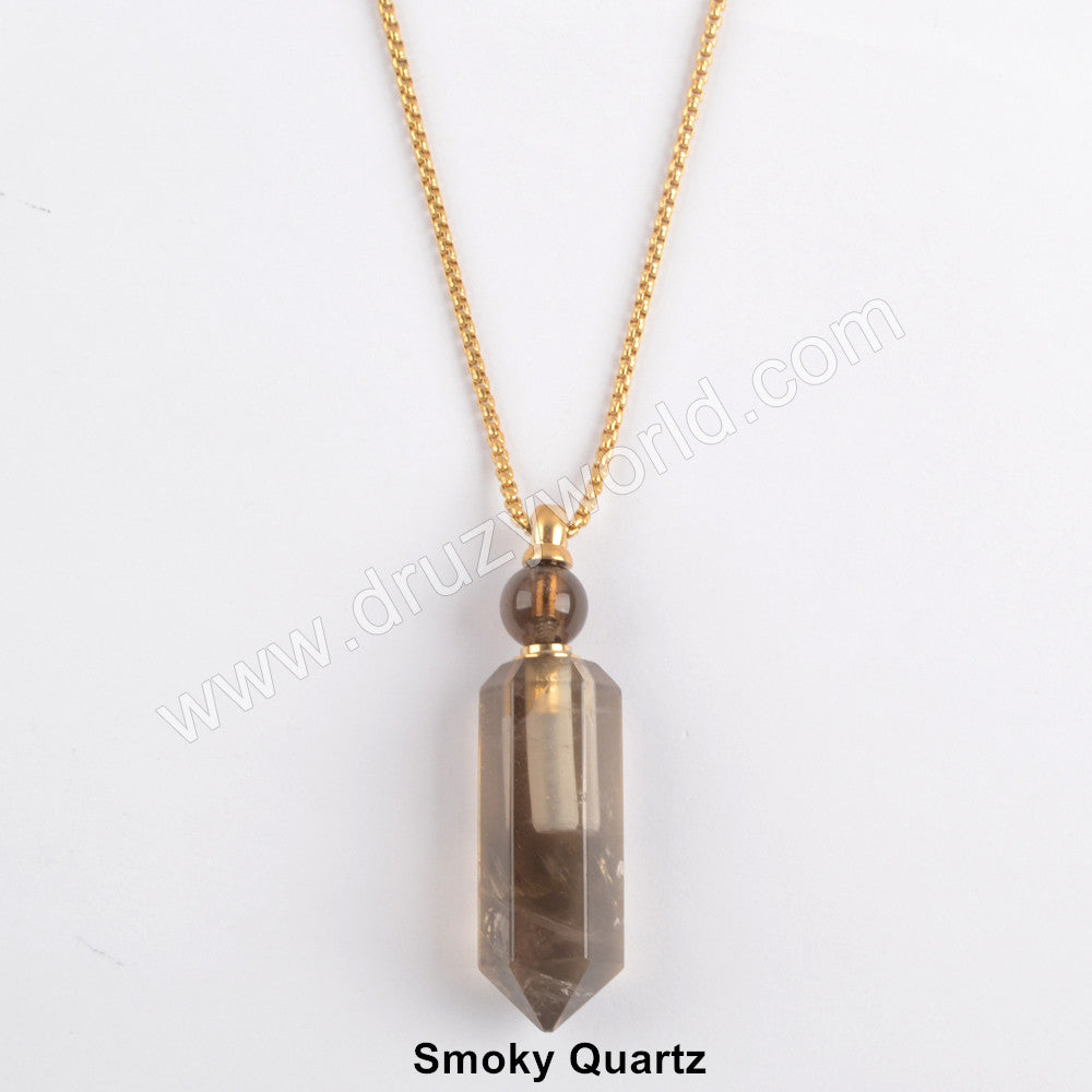 19" Gold Chain Healing Natural Stone Crystal Point Perfume Bottle Necklace WX1507
