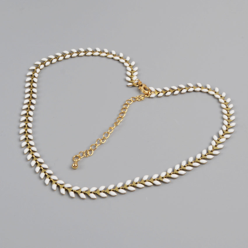 13" Gold Plated Cheveron Brass Enamel Choker Necklace PJ048