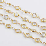 5m/llot,Gold Plated 7mm White Crystal Faceted Coin Rosary Chains JT197