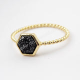 Hexagon Gold Plated Natural Agate Titanium Rainbow Druzy Bezel Ring ZG0294