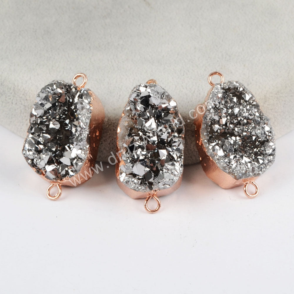 Rainbow Titanium Druzy Geode Connector in Rose Gold Plated, DIY Jewelry Charms R1036