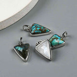 Triangle Silver Bezel Briolette Gemstone Pendant Natural Labradorite Moonstone Copper Turquoise Triangle Pendants ZS0476