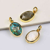 Oval Gold Bezel Briolette Gemstone Pendant Natural Labradorite Moonstone Copper Turquoise Oval Healing Crystal Pendants ZG0475