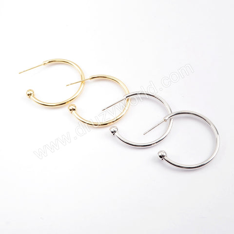 10Pcs Gold Plated Brass 25mm Hoop Earring Findings, Silver Circle Round Ear Wire, For Jewelry Making PJ239