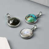 Small Round Silver Bezel Briolette Gemstone Pendant Natural Labradorite Moonstone Copper Turquoise Healing Crystal Pendants Necklace ZS0471