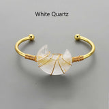 Gold Plated Brass Wire Wrap Rainbow Gemstone Crescent Moon Bangle Bracelet Healing Crystal Stone Bracelet Handmade Boho Jewelry WX2074