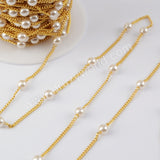 Pearl Rosary Chains Finding In Gold Plated, Pearl Bead Chain For Making Jewelry Necklace JT269