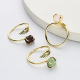 Gold Wing & Raw Crystal Ring, Adjustable, Gold Plated Brass Claw Gemstone Ring, Birthstone Ring, Healing Jewelry ZG0489