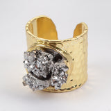 Rough Titanium Druzy Crystal Chips Gold Band Ring G1435