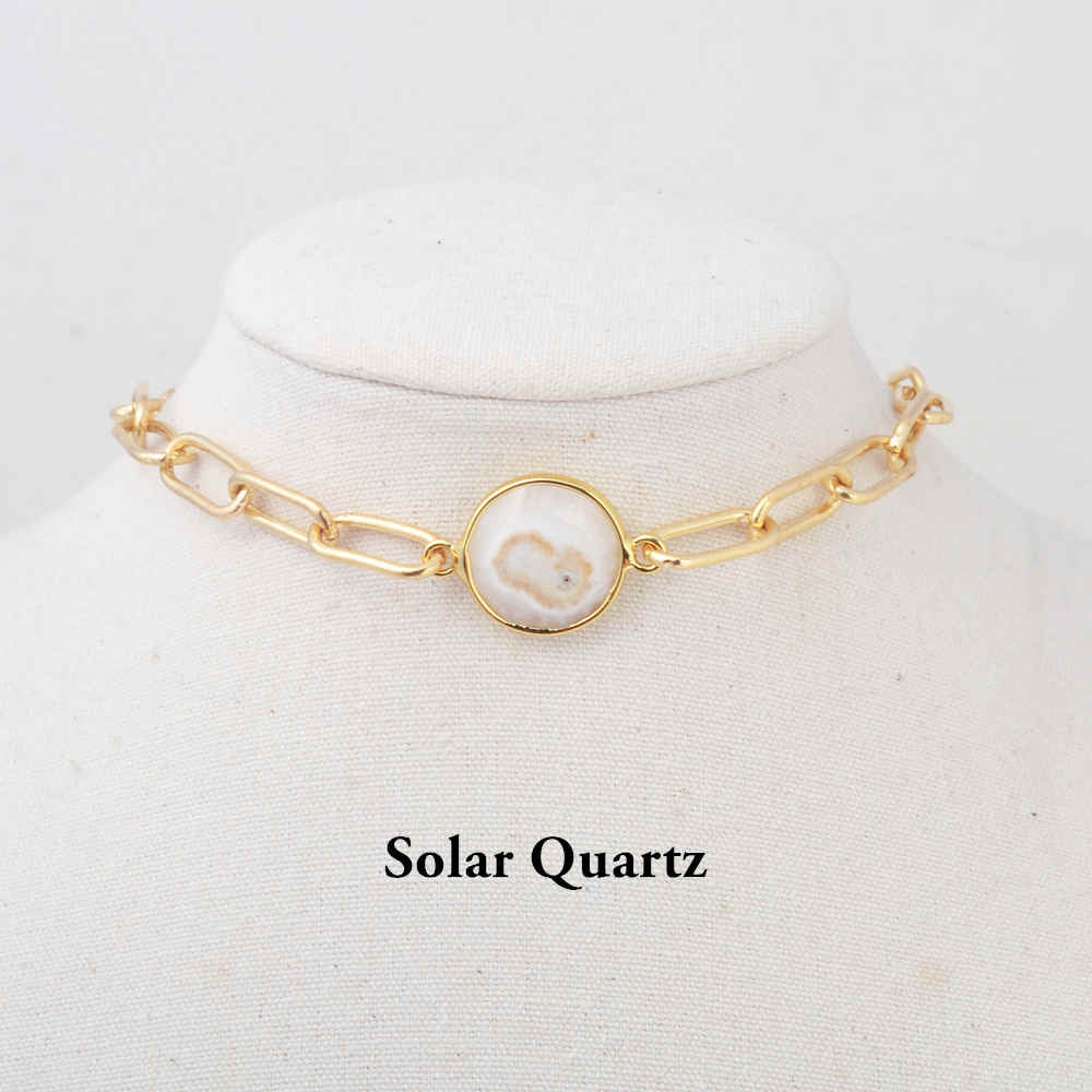 14" Natural Stone White Quartz Turquoise Chain Choker Necklace HD0353