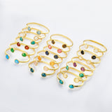 Gold Round Faceted Rainbow Gemstone Bangle, Healing Birthstone Cuff Bracelet Jewelry ZG0495
